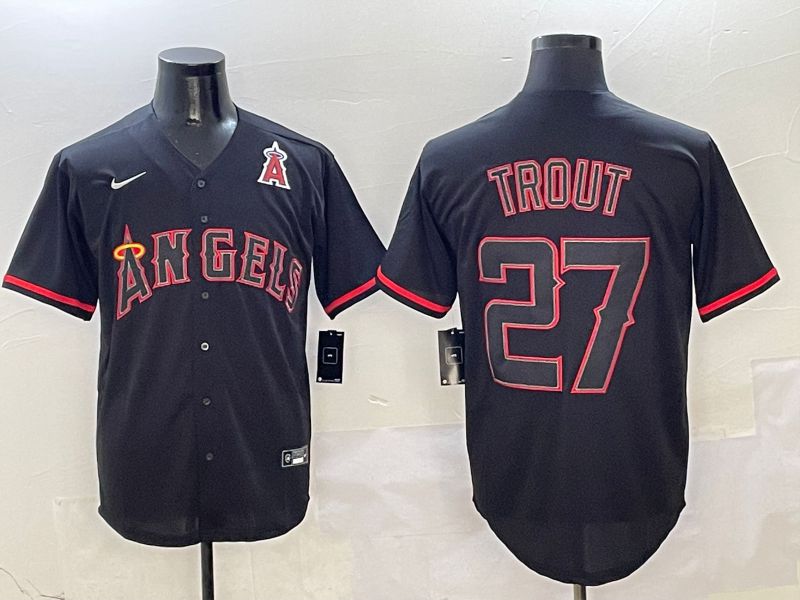 Men Los Angeles Angels #27 Trout Black Game 2025 Nike MLB Jersey style 7
